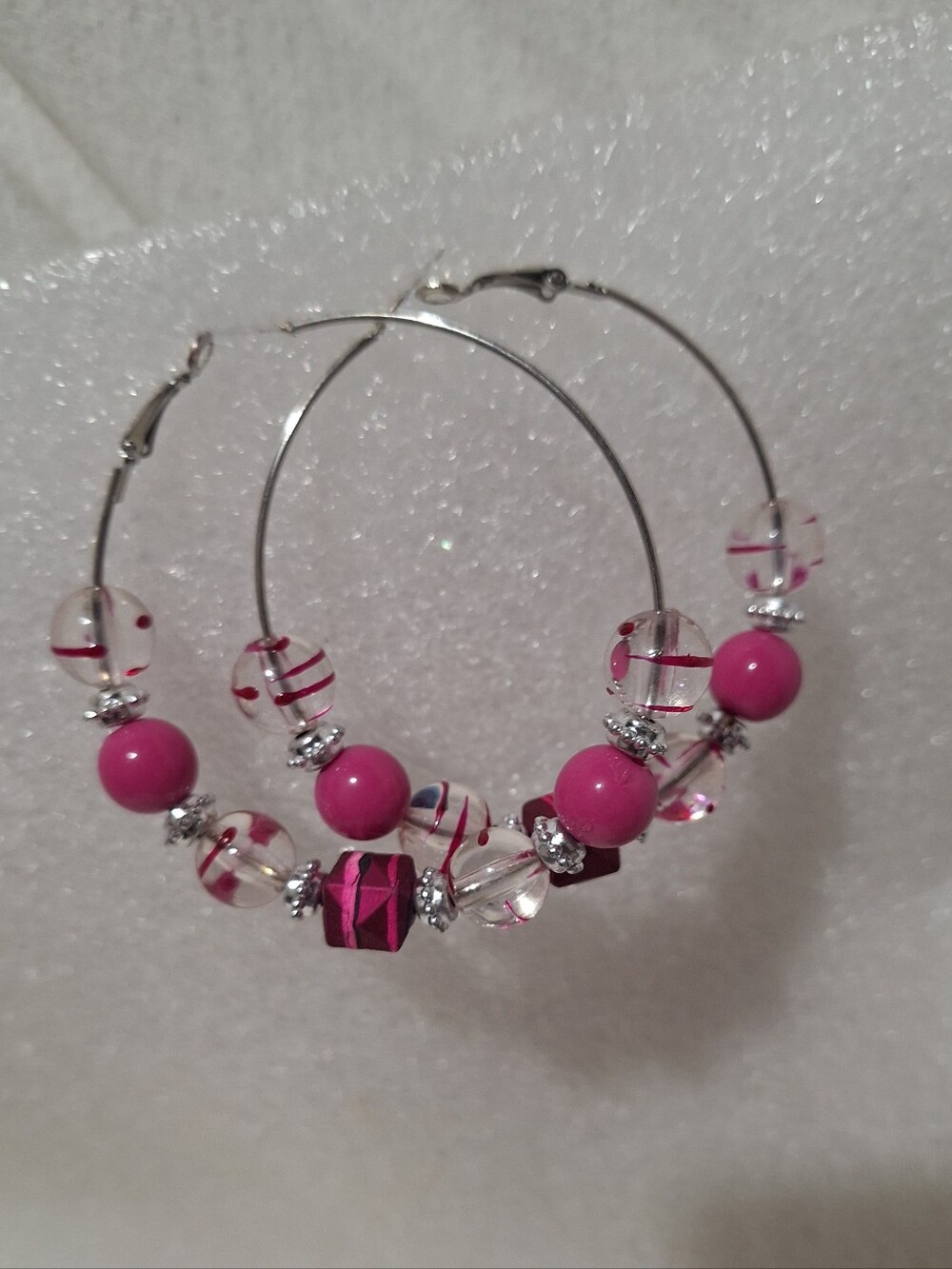 Pink Beaded Hoop Earrings - Women's Fashion Jewelry